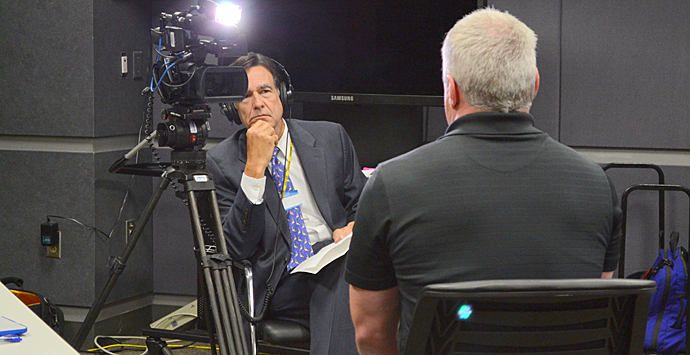 Person being interviewed on camera